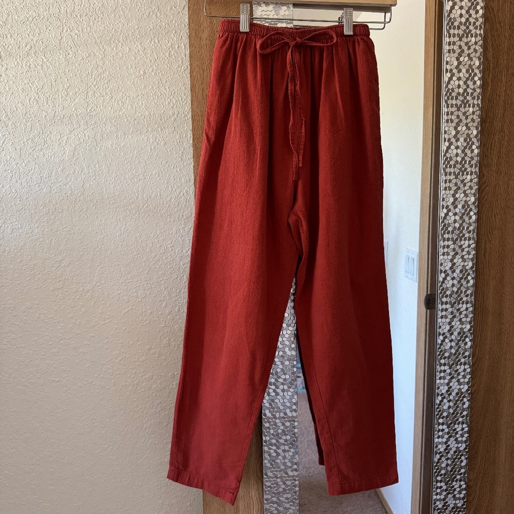 Women's red drawstring cotton pants